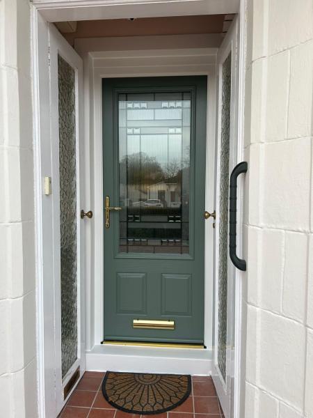 Traditional sage green composite door installed Bishopbriggs Glasgow