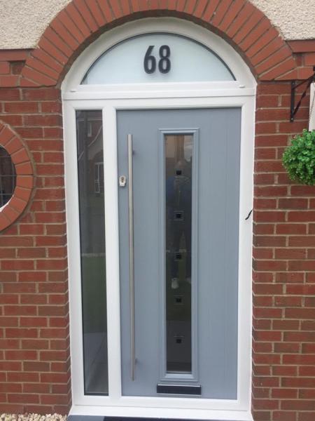 Silver Grey Composite door with arched Fan light 